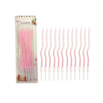 Mum İnce 16 cm Dalgalı Makaron Pembe 12 Parça