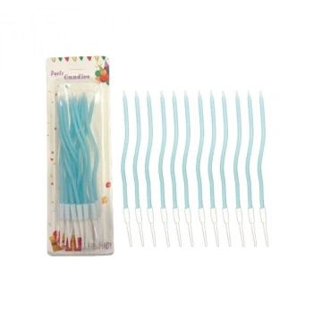 Mum İnce 16 cm Dalgalı Makaron Mavi 12 Parça