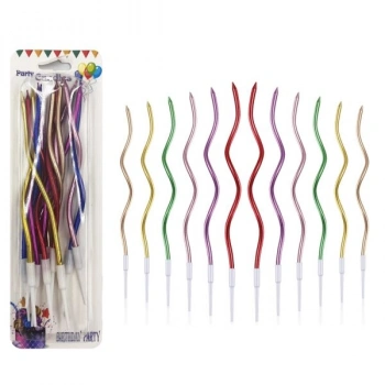 Mum İnce 16 cm Dalgalı Metalik Mix Karışık Renk 12 Parça