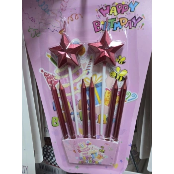 Happy Birthday Kırmızı Yıldızlı Mum 8 li