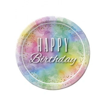 Makaron Renkli Happy Birthday Karton Tabak 23 cm 8 li