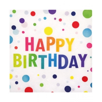 Kağıt Peçete Happy Birthday Baskılı Renkli Puanlı 20 Parça