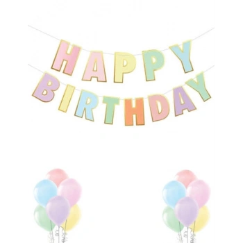 Kağıt Banner Varak Baskılı Makaron Banner Happy Birthday