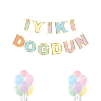 Kağıt Banner Varak Baskılı Makaron Banner İyi Ki Doğdun