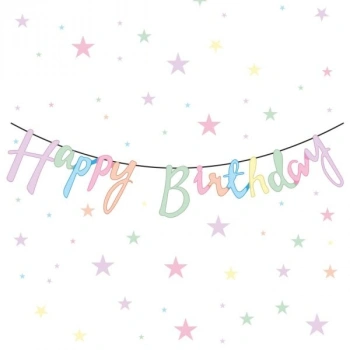 Kaligrafi Kağıt Banner Makaron Happy Birthday