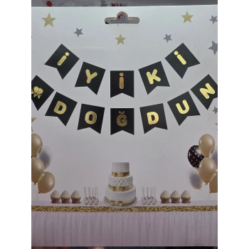 İyiki Doğdun Banner Siyah Gold Varak