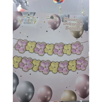 Çiçekli Makaron Dekoratif Banner