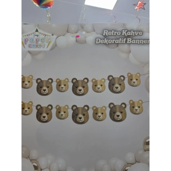 Retro Kahve Dekoratif Banner Ayıcık Teddy Ayıcık