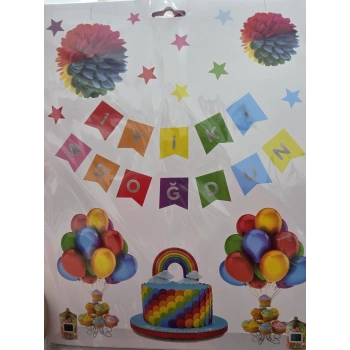 İyiki Doğdun Banner Renkli Gold + 2 adet Petek Süs