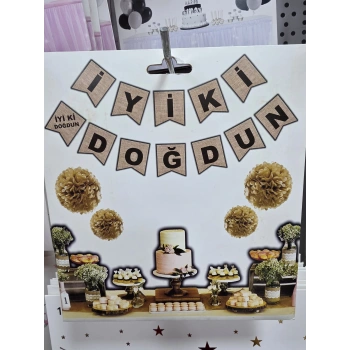 İyiki Doğdun Hasır Görünümlü Kraft Siyah Kağıt Banner