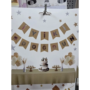 İyiki Doğdun Kraft Gümüş Kağıt Banner