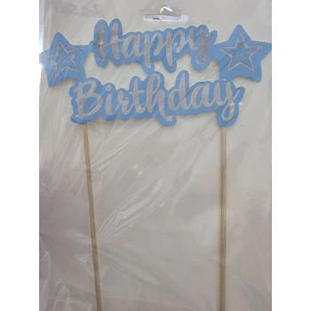 Happy Birthday Mavi Pasta Üstü Süs