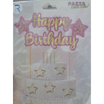 Happy Birthday Pembe Pasta Üstü Süs