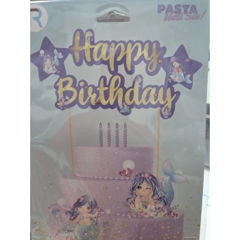 Happy Birthday Mor Pasta Üstü Süs