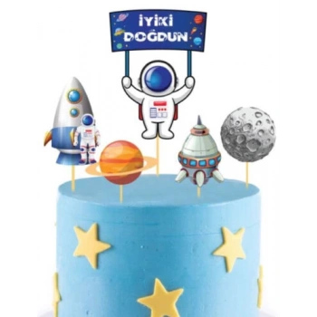 Astronot Uzay Temalı Pasta Üstü Süs