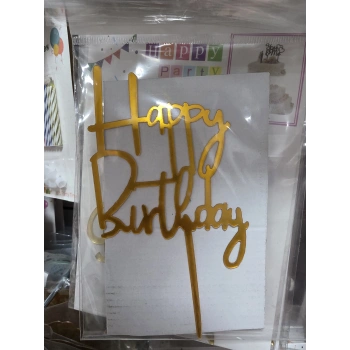 Happy Birthday Çubuklu Pleksi Pasta Üstü Süs