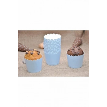 Makaron Bebek Mavi renk Cupcake Kapsül 25 adet 6.5x5 cm