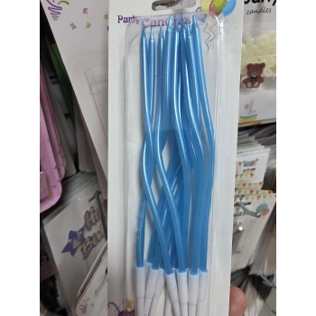 Mum İnce 16 cm Dalgalı Metalik Makaron Mavi 12 Parça