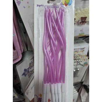 Mum İnce 16 cm Dalgalı Metalik Pembe 12 Parça