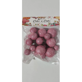 Pasta süsleme topları açık pembe simli(Gül Kurusu)