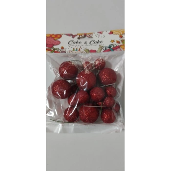 Pasta süsleme topları kırmızı simli