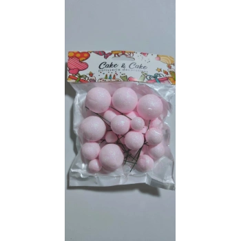 Pasta üstü simli bebek pembe top süs