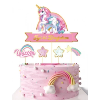 Unicorn Temalı Pasta Üstü Süs