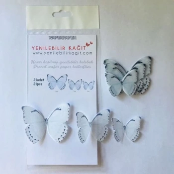 Yenilebilir Kelebek 16 Beyaz Gri