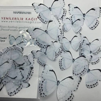 Yenilebilir Kelebek 20 Beyaz Gri