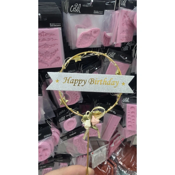 Pasta Üstü Led Işıklı Yuvarlak Metal Süs