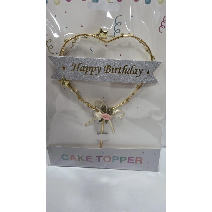 Pasta Üstü Çubuklu Metal Işıklı Kalp Süs