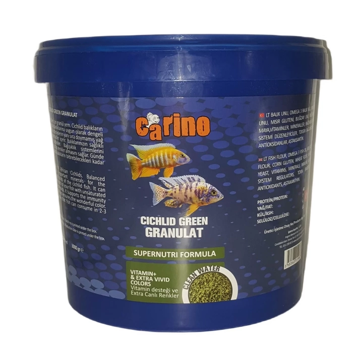 Carino Cichlid Green Granulat Ciklet Balık Yemi 3 Kg Kova