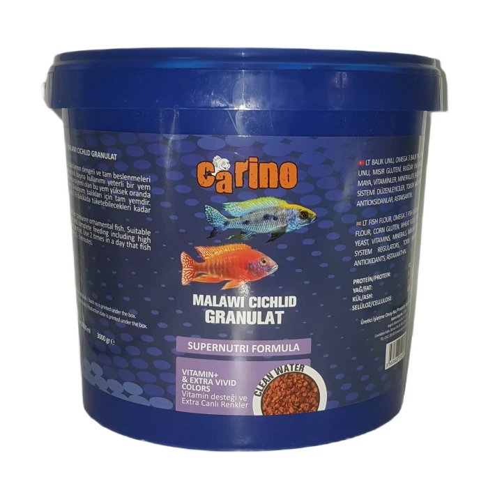 Carino Malawi Cichlid Granulat Etçil Balık Yemi 3 Kg Kova