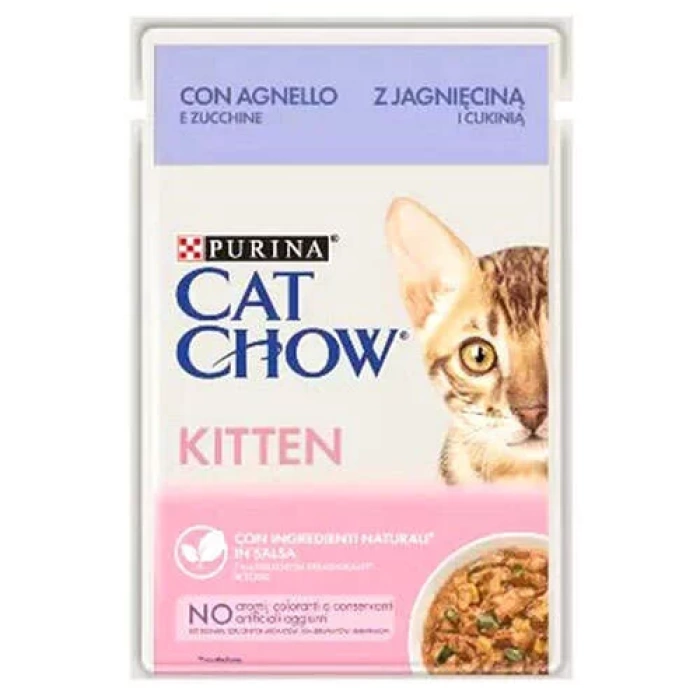 Cat Chow Pouch Kitten Kuzu Etli ve Kabaklı Yavru Kedi Yaş Maması 85 Gr