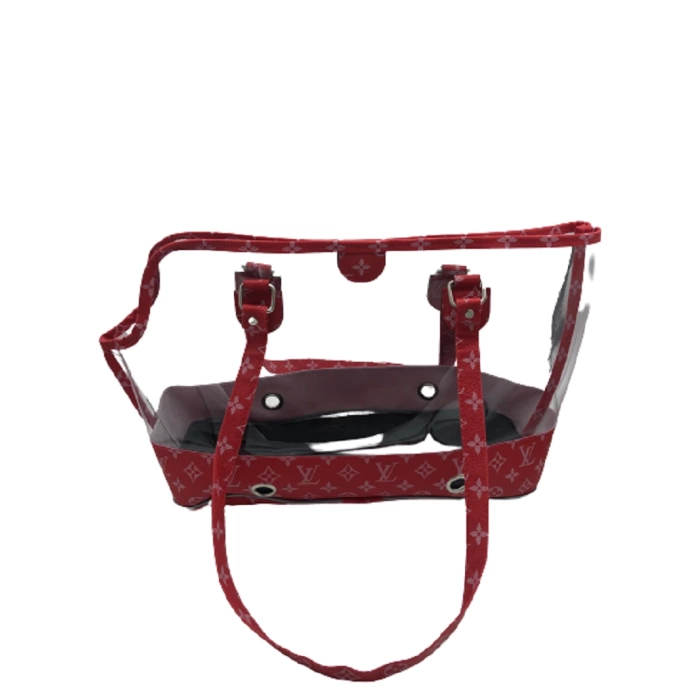 Küçük Irk Köpek Askılı Şeffaf Taşıma Çantası Kırmızı 49x15x30 cm