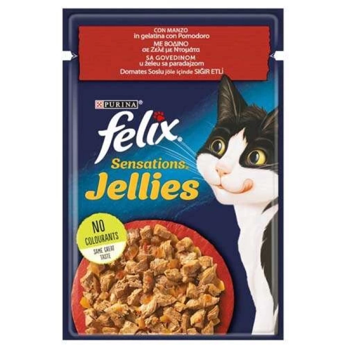 Felix Pouch Sensations Jellies Sığır Etli ve Domatesli Yaş Kedi Maması 85 Gr