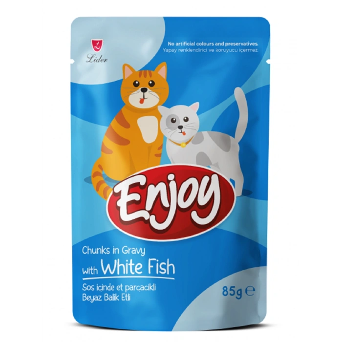 Enjoy Pouch Beyaz Balıklı Yaş Kedi Maması 85 Gr