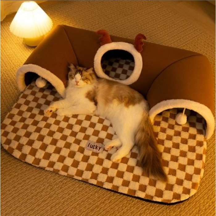 Tünel Şeklinde Toplu Kedi Yatağı ve Oyun Evi 75x55 cm