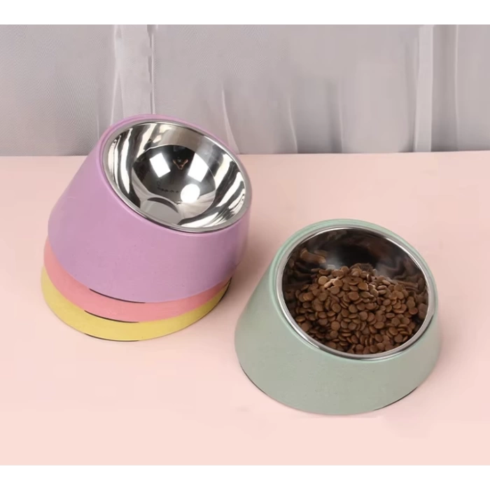 Bambu Kaymaz Taban Paslanmaz Çelik Kaseli Kedi Köpek Mama Kabı 250 ml