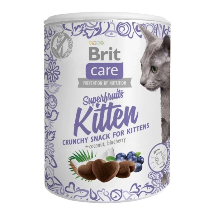 Brit Care Cat Snack Superfruits Kitten Hindistan Cevizi Yaban Mersini Tahılsız Yavru Kedi Ödülü 100 Gr