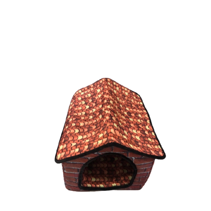 Çatılı Kumaş Kedi Köpek Evi Kahverengi 92x76x66 cm