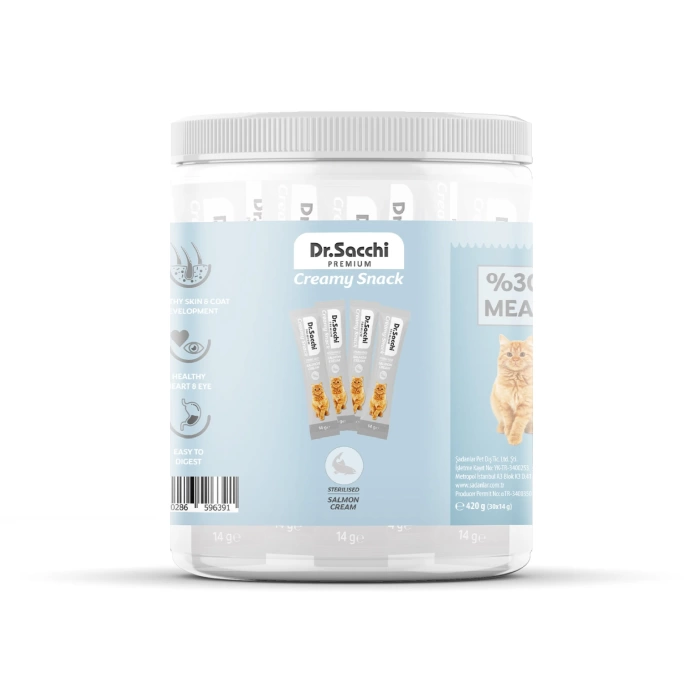 Dr.Sacchi Creamy Snack Sterilised Somonlu Sıvı Kedi Ödülü 14 gr - 30Lu Kavanoz