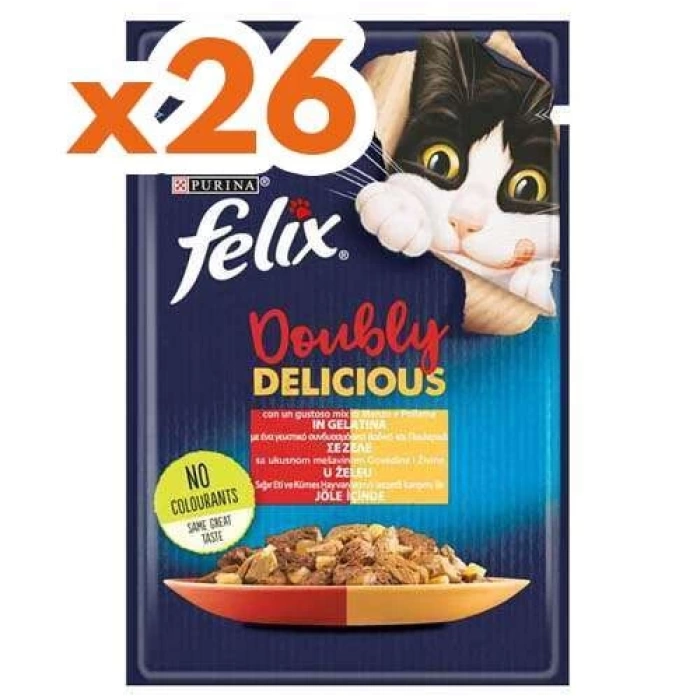 Felix Pouch Doubly Delicious Sığır Etli ve Tavuklu Yaş Kedi Maması 85 Gr - 26 AL 24 ÖDE