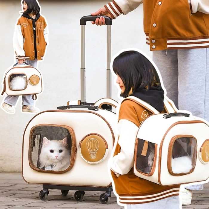 Kedi Küçük Irk Köpek Seyahat Sırt Çantası ve Tekerlekli Kullanımlı