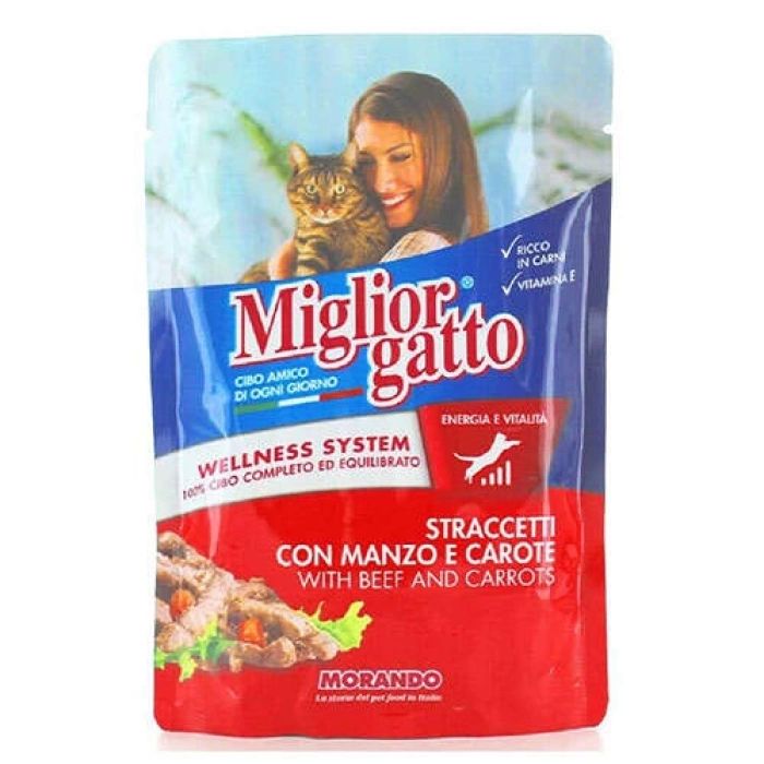 Miglior Gatto Pouch Biftek Etli ve Havuçlu Kedi Yaş Maması 100 Gr