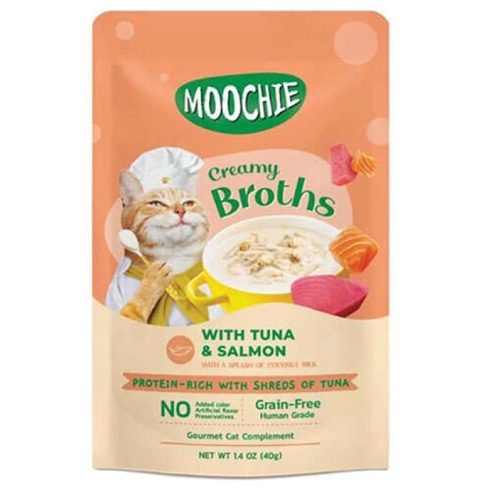 Moochie Ton Balıklı ve Somonlu Tahılsız Kedi Çorbası 40 Gr