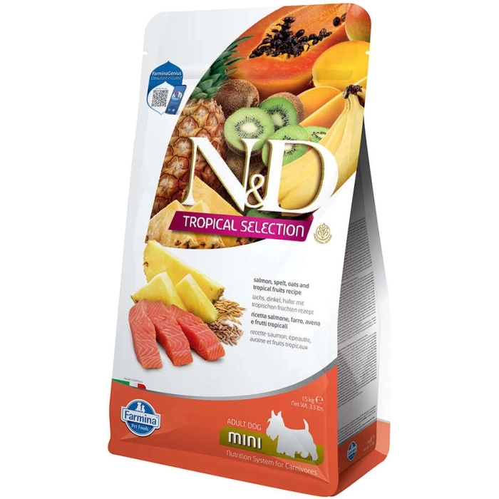 N&D Tropical Selection Somonlu ve Tropical Meyveli Mini Irk Yetişkin Köpek Maması 1.5 Kg