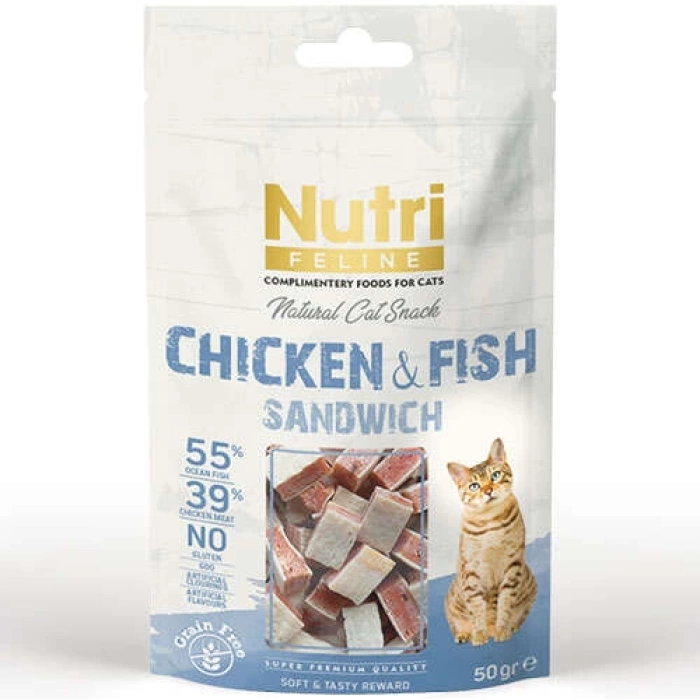 Nutri Feline Chicken / Fish Sandwich Tahılsız Kedi Ödülü 50 Gr