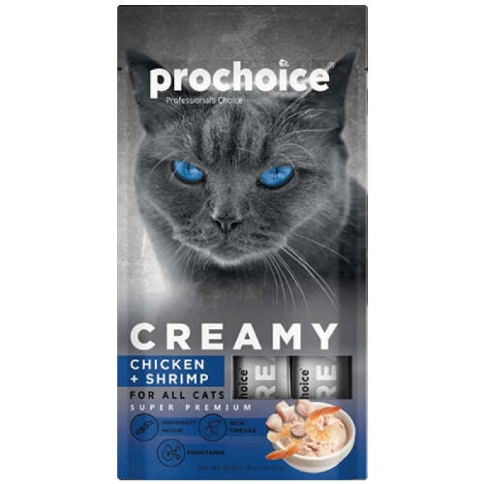 Prochoice Creamy Tavuklu ve Karidesli Krema Sıvı Kedi Ödülü 4 x 15 Gr