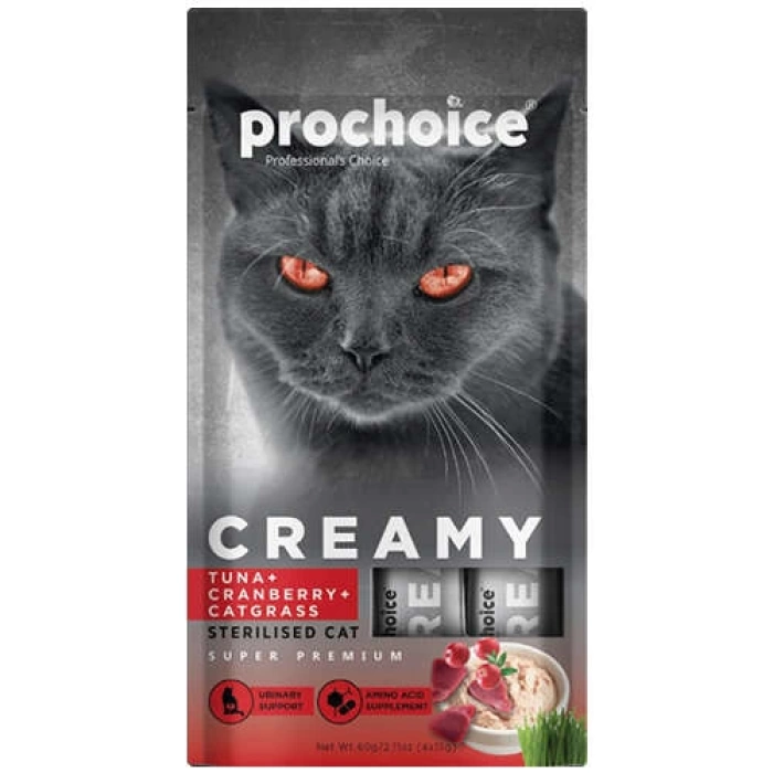 Prochoice Creamy Ton Balığı, Kızılcık ve Kedi Otlu Krema Sıvı Kedi Ödülü 4 x 15 Gr